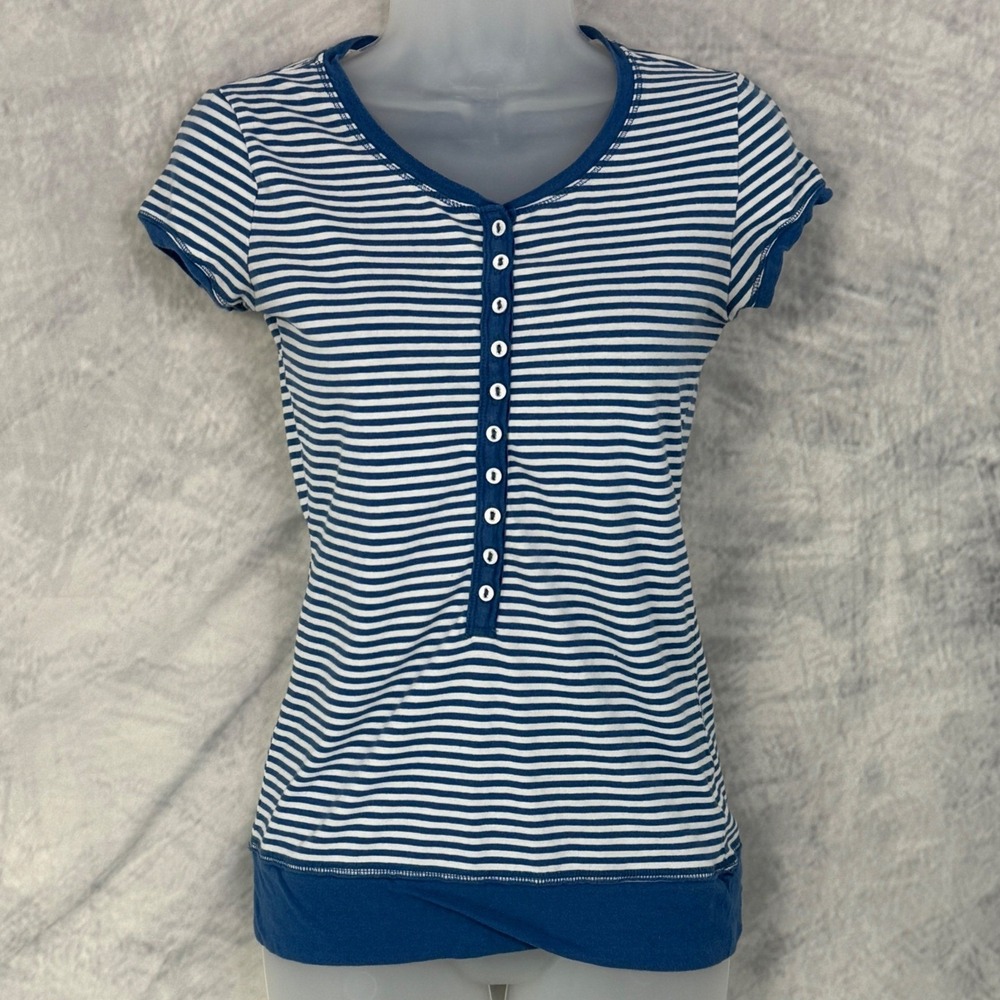 Vtg y2k Striped Henley Baby Tee Shirt Womens Sz M Indie Bella Swan Elena Gibert